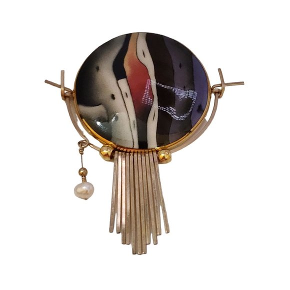 Vintage Glass Dangle Brooch (A3653) - Picture 1 of 3